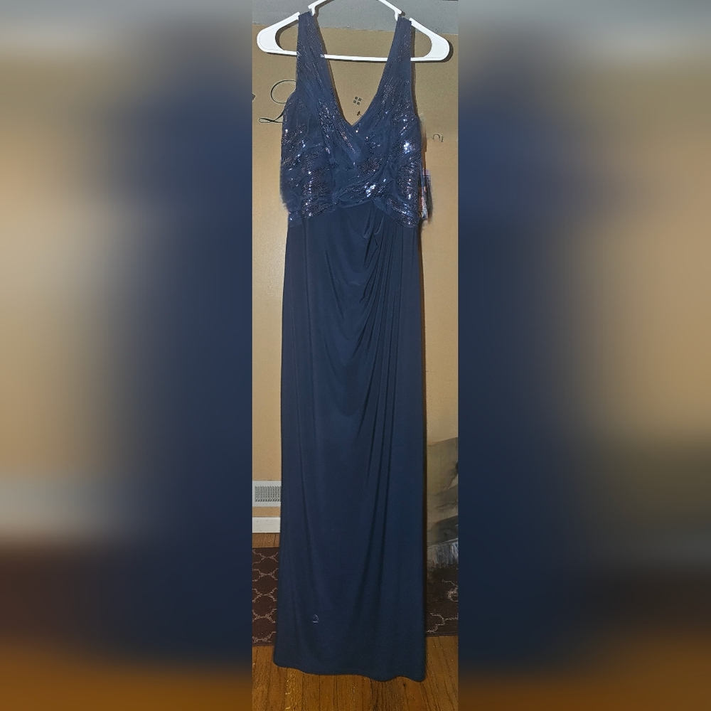 NWT Ralph Lauren Evening Gown Dark Blue Sparkle Sz 12